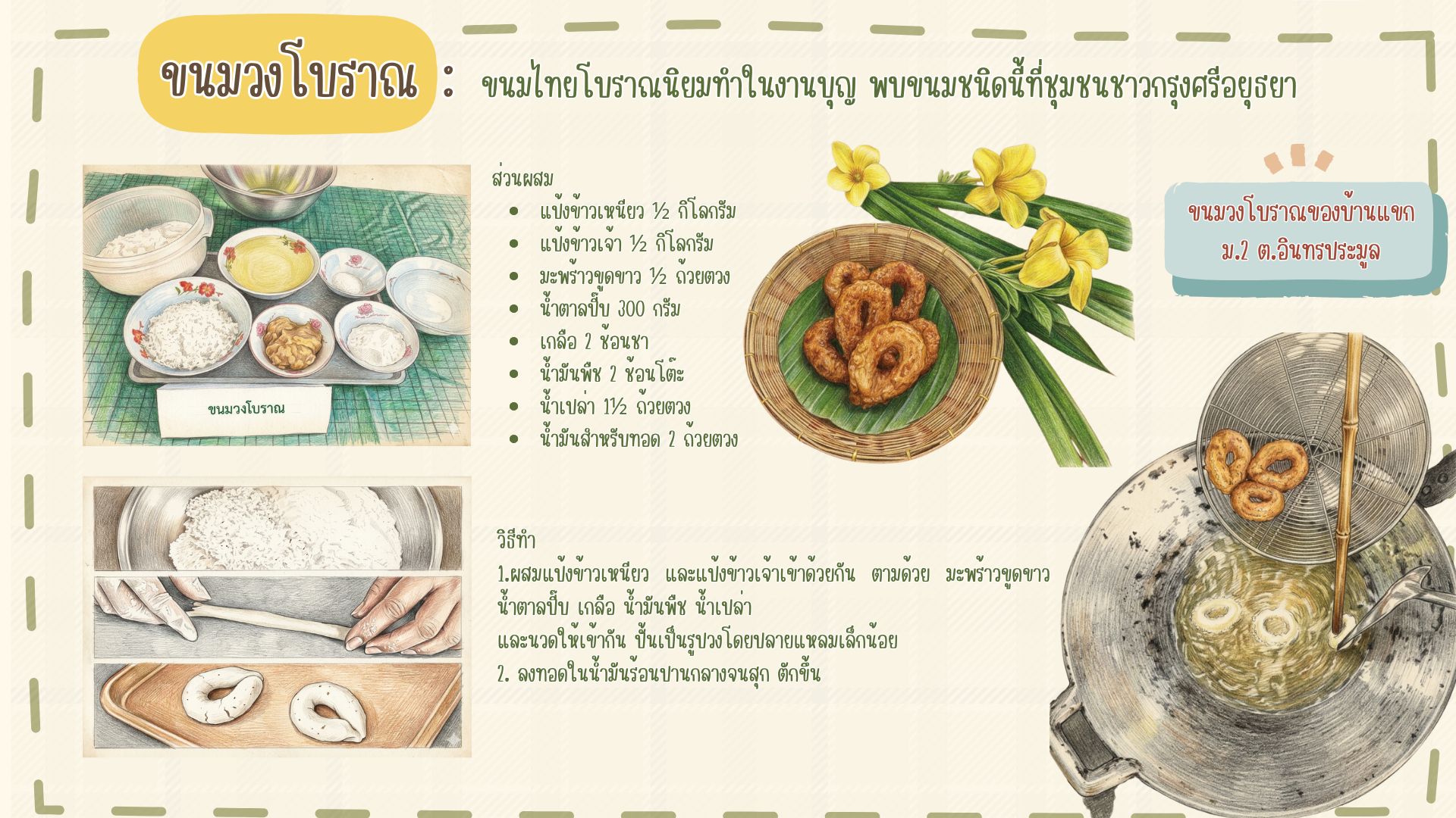 พช. โพธิ์ทอง ขอเชิญชวนทุกท่านชิมเมนูสำหรับนวัตวิถี “ ขนมวงโบราณ ” 