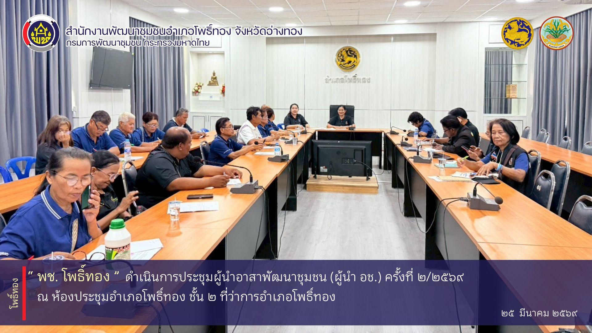 พช.โพธิ์ทอง ดำเนินการประชุมผู้นำอาสาพัฒนาชุมชน (ผู้นำ อช.) ครั้งที่ 2/2569